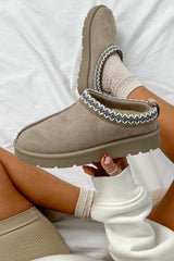 TALA Suede Embroidered Slippers - Mushroom