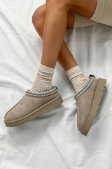 TALA Suede Embroidered Slippers - Mushroom - 1