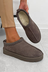 TALA Suede Embroidered Slippers - Mauve
