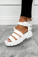 TAYA Chunky Platform Gladiator Sandals - White Tumbled