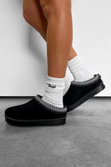 TAYLA Suede Embroidered Slippers - Black - 3