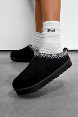 TAYLA Suede Embroidered Slippers - Black - 2
