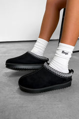 TAYLA Suede Embroidered Slippers - Black - 1