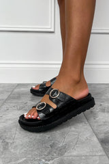 TAYLOR Chunky Buckle Sliders - Black Croc - 2