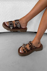 TEGAN Chunky Studded Western Sandals - Leopard - 2