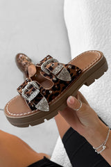 TEGAN Chunky Studded Western Sandals - Leopard