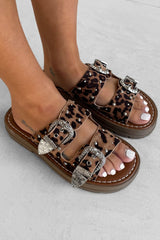 TEGAN Chunky Studded Western Sandals - Leopard