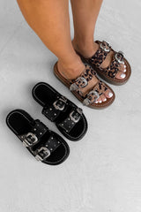TEGAN Chunky Studded Western Sandals - Leopard