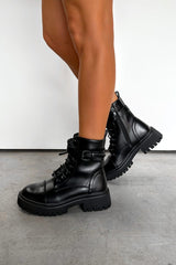 TELL IT Chunky Platform Military Boots - Black PU - 3