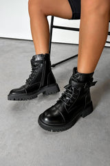 TELL IT Chunky Platform Military Boots - Black PU - 1