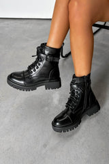 TELL IT Chunky Platform Military Boots - Black PU