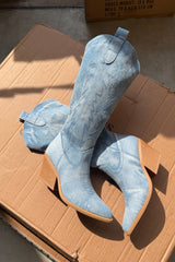 TENNESSEE Knee High Cowboy Western Boots - Blue Denim - 2