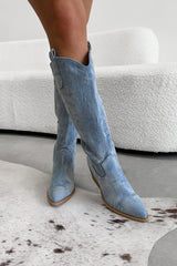 TENNESSEE Knee High Cowboy Western Boots - Blue Denim - 1