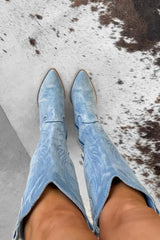 TENNESSEE Knee High Cowboy Western Boots - Blue Denim - 6