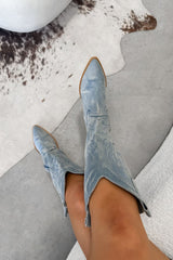 TENNESSEE Knee High Cowboy Western Boots - Blue Denim - 8