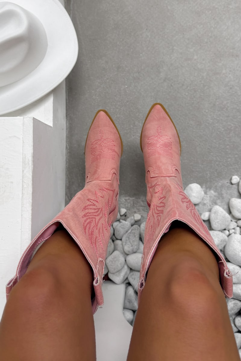 TENNESSEE Knee High Cowboy Western Boots - Pink - 8