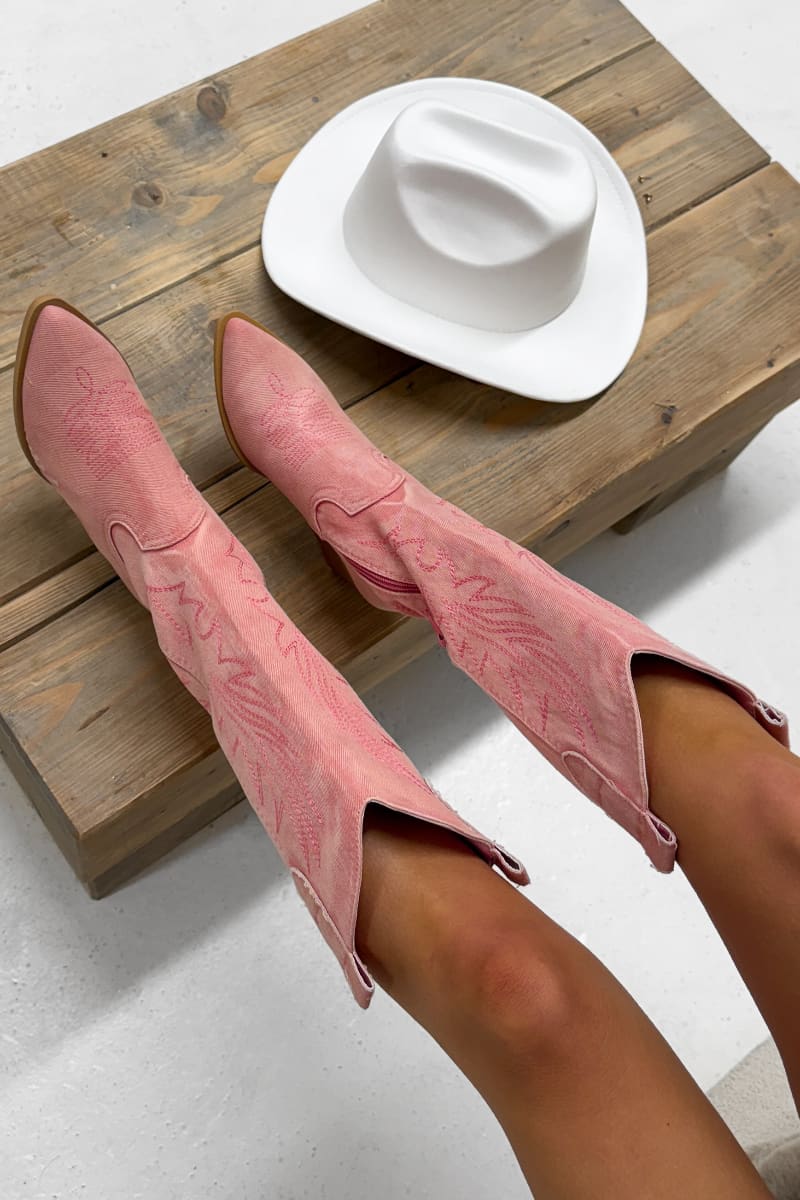 TENNESSEE Knee High Cowboy Western Boots - Pink - 6