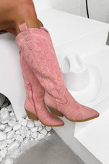 TENNESSEE Knee High Cowboy Western Boots - Pink - 7