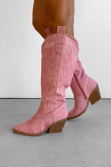 TENNESSEE Knee High Cowboy Western Boots - Pink - 3
