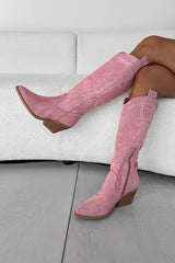TENNESSEE Knee High Cowboy Western Boots - Pink - 2