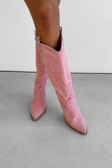 TENNESSEE Knee High Cowboy Western Boots - Pink - 4