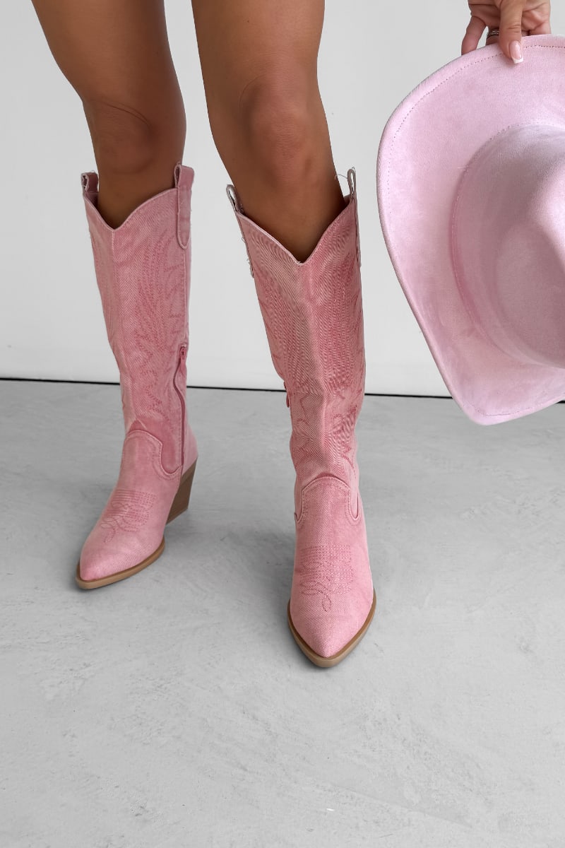 TENNESSEE Knee High Cowboy Western Boots - Pink - 5
