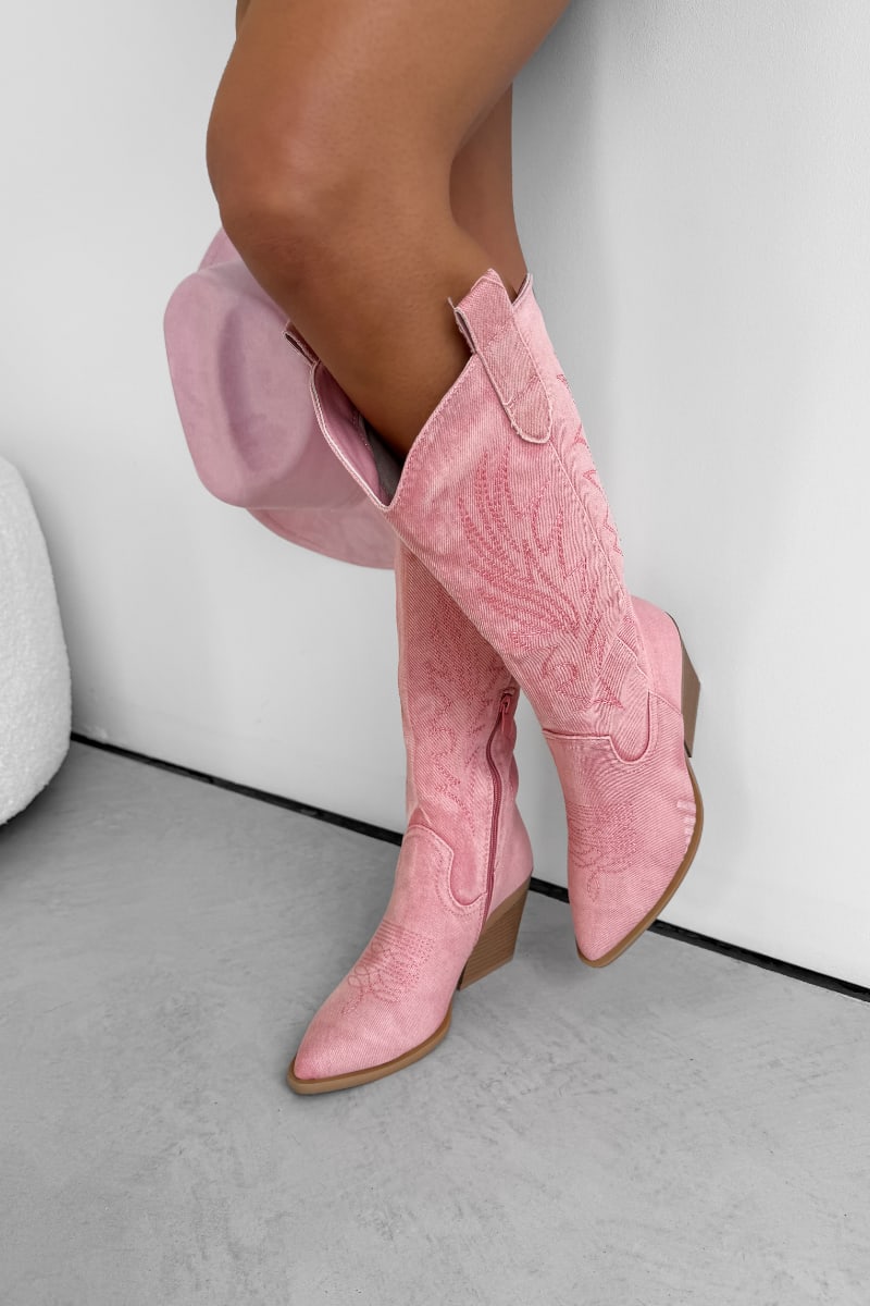 TENNESSEE Knee High Cowboy Western Boots - Pink