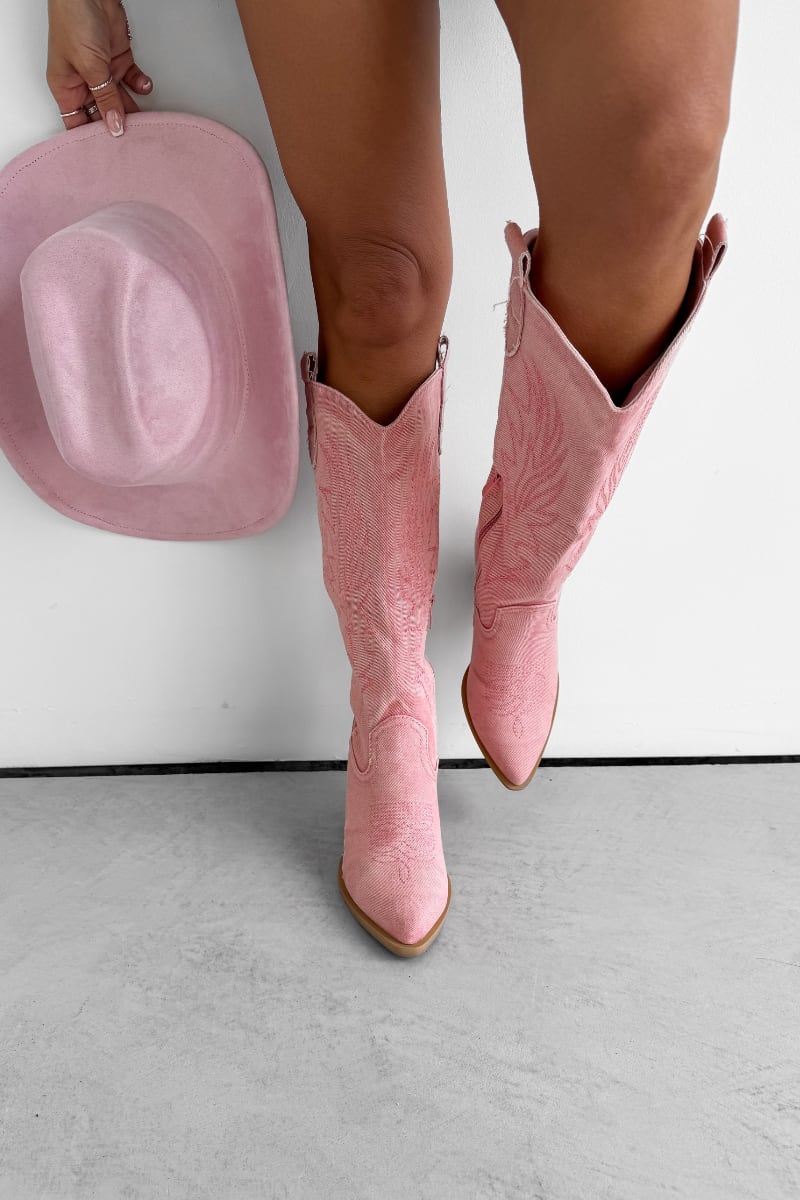 TENNESSEE Knee High Cowboy Western Boots - Pink - 6