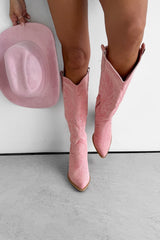 TENNESSEE Knee High Cowboy Western Boots - Pink - 6