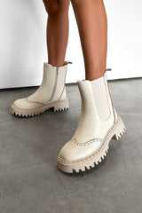 TEXAN Chunky Platform Western Boots - Beige PU -2