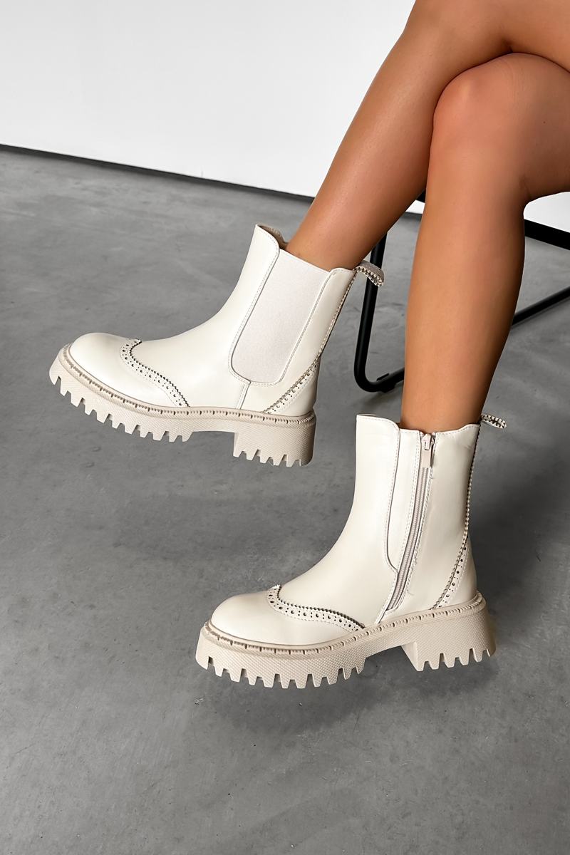TEXAN Chunky Platform Western Boots - Beige PU