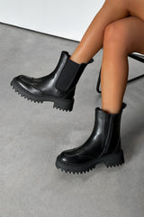 TEXAN Chunky Platform Western Boots - Black PU
