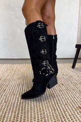 TEXAS Mid Calf Cowboy Buckle Western Boots - Black - 1