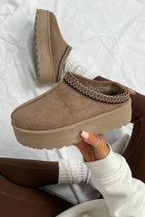 TIFF Suede Embroidered Chunky Slippers - Mushroom - 1
