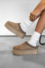 TIFF Suede Embroidered Chunky Slippers - Mushroom - 2