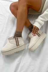 TRAYNA Suede Embroidered Chunky Boots - Cream - 1