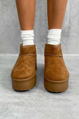 TRAYNA Suede Embroidered Chunky Boots - Tan - 2