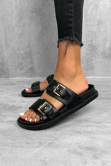 TULUM Chunky Buckle Sandals - Black - 2