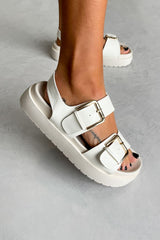 TURN UP Chunky Flatform Buckle Sandals - Cream