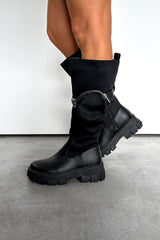 TURN UP Chunky Knee High Pocket Boots - Black - 2
