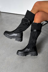 TURN UP Chunky Knee High Pocket Boots - Black - 1