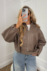 MAYDA Oversized Bomber Jacket - Taupe PU