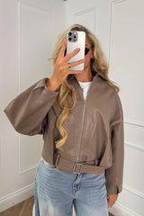 MAYDA Oversized Bomber Jacket - Taupe PU - 3