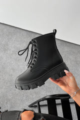 VOLTAGE Chunky Lace Up Ankle Boots - Black PU - 1