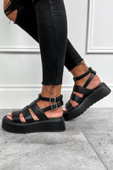 VORTEX Chunky Gladiator Sandals - Black PU - 5