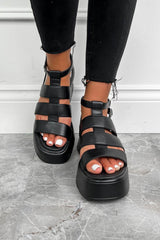 VORTEX Chunky Gladiator Sandals - Black PU - 4