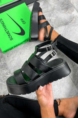 VORTEX Chunky Gladiator Sandals - Black PU - 1