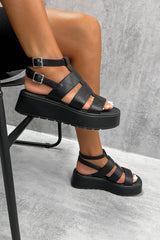 VORTEX Chunky Gladiator Sandals - Black PU - 4