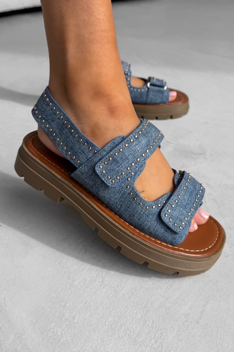 ZARA Chunky Studded Gladiator Sandals - Denim - 3