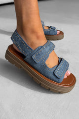 ZARA Chunky Studded Gladiator Sandals - Denim - 3